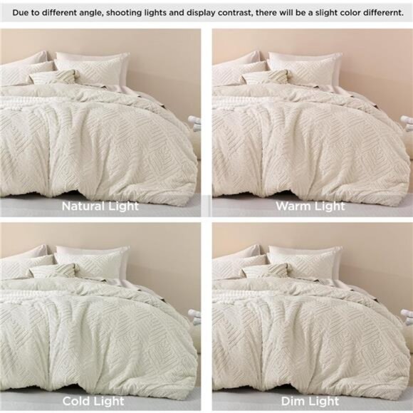 King Size Comforter Set Beige, 3 Pieces Cream Tufted Boho Farmhouse - Picture 5 of 8